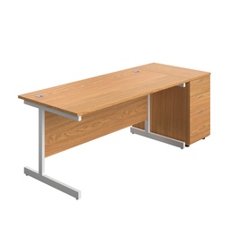 [SUBUN1680DHNOWH] Single Upright Rectangular Desk + Desk High 3 Drawer Pedestal (FSC) | 1600 X 800 | Nova Oak/White | 