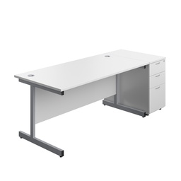 [SUBUN1680DHWHSV] Single Upright Rectangular Desk + Desk High 3 Drawer Pedestal (FSC) | 1600 X 800 | White/Silver | 