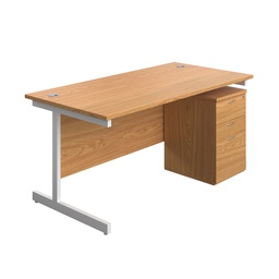 [SUBUN1680UHNOWH] Single Upright Rectangular Desk + High Mobile Pedestal 3 Drawer (FSC) | 1600 X 800 | Nova Oak/White | 