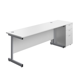 [SUBUN1860DHWHSV] Single Upright Rectangular Desk + Desk High 3 Drawer Pedestal (FSC) | 1800 X 600 | White/Silver | 