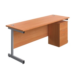 [SUBUN1860UHBESV] Single Upright Rectangular Desk + High Mobile Pedestal 3 Drawer (FSC) | 1800 X 600 | Beech/Silver | 