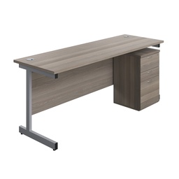[SUBUN1860UHGOSV] Single Upright Rectangular Desk + High Mobile Pedestal 3 Drawer (FSC) | 1800 X 600 | Grey Oak/Silver | 