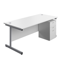 [SUBUN1880UHWHSV] Single Upright Rectangular Desk + High Mobile Pedestal 3 Drawer (FSC) | 1800 X 800 | White/Silver | 