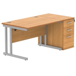 [COREBUNDU1280BCHSVDH] Double Upright Rectangular Desk + Desk High Pedestal (FSC) | 1200X800 | Norwegian Beech/Silver