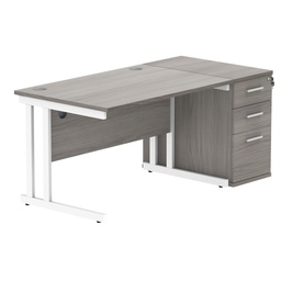 [COREBUNDU1280GOAKWHDH] Double Upright Rectangular Desk + Desk High Pedestal (FSC) | 1200X800 | Alaskan Grey Oak/White