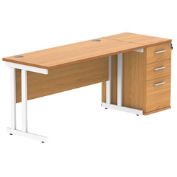 [COREBUNDU1460BCHWHDH] Double Upright Rectangular Desk + Desk High Pedestal (FSC) | 1400X600 | Norwegian Beech/White