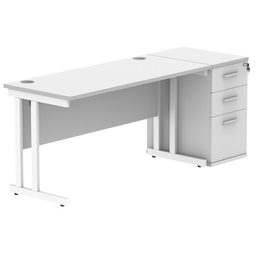 [COREBUNDU1460WHTWHDH] Double Upright Rectangular Desk + Desk High Pedestal (FSC) | 1400X600 | Arctic White/White