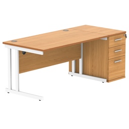 [COREBUNDU1480BCHWHDH] Double Upright Rectangular Desk + Desk High Pedestal (FSC) | 1400X800 | Norwegian Beech/White