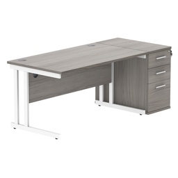 [COREBUNDU1480GOAKWHDH] Double Upright Rectangular Desk + Desk High Pedestal (FSC) | 1400X800 | Alaskan Grey Oak/White
