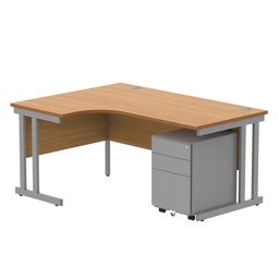 [COREBUNDU1612LBCHSV+USMP3SV] Double Upright Left Hand Radial Desk + Under Desk Steel Pedestal 3 Drawers (FSC) | 1600X1200 | Norwegian Beech/Silver
