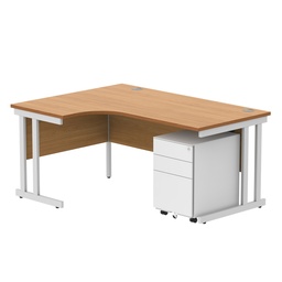 [COREBUNDU1612LBCHWH+USMP3WH] Double Upright Left Hand Radial Desk + Under Desk Steel Pedestal 3 Drawers (FSC) | 1600X1200 | Norwegian Beech/White