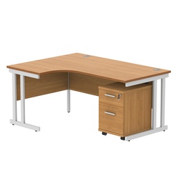 [COREBUNDU1612LBCHWH2] Double Upright Left Hand Radial Desk + 2 Drawer Mobile Under Desk Pedestal (FSC) | 1600X1200 | Norwegian Beech/White