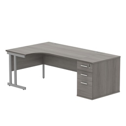 [COREBUNDU1612LDHGOAKSV] Double Upright Left Hand Radial Desk + Desk High Pedestal (FSC) | 800mm Deep Pedestal | 1600X1200 | Alaskan Grey Oak/Silver