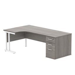 [COREBUNDU1612LDHGOAKWH] Double Upright Left Hand Radial Desk + Desk High Pedestal (FSC) | 800mm Deep Pedestal | 1600X1200 | Alaskan Grey Oak/White