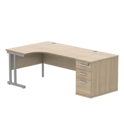 [COREBUNDU1612LDHOKSV] Double Upright Left Hand Radial Desk + Desk High Pedestal (FSC) | 800mm Deep Pedestal | 1600X1200 | Canadian Oak/Silver