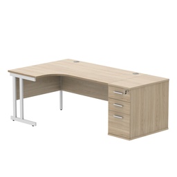 [COREBUNDU1612LDHOKWH] Double Upright Left Hand Radial Desk + Desk High Pedestal (FSC) | 800mm Deep Pedestal | 1600X1200 | Canadian Oak/White