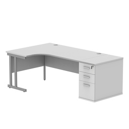 [COREBUNDU1612LDHWHTSV] Double Upright Left Hand Radial Desk + Desk High Pedestal (FSC) | 800mm Deep Pedestal | 1600X1200 | Arctic White/Silver