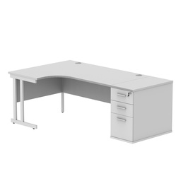 [COREBUNDU1612LDHWHTWH] Double Upright Left Hand Radial Desk + Desk High Pedestal (FSC) | 800mm Deep Pedestal | 1600X1200 | Arctic White/White