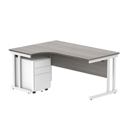 [COREBUNDU1612LGOAKWH+USMP3WH] Double Upright Left Hand Radial Desk + Under Desk Steel Pedestal 3 Drawers (FSC) | 1600X1200 | Alaskan Grey Oak/White