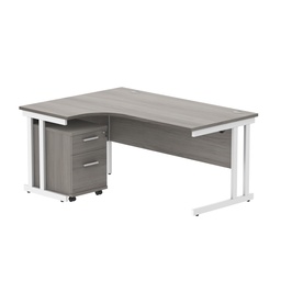 [COREBUNDU1612LGOAKWH2] Double Upright Left Hand Radial Desk + 2 Drawer Mobile Under Desk Pedestal (FSC) | 1600X1200 | Alaskan Grey Oak/White