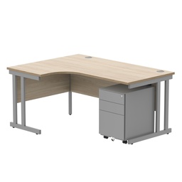 [COREBUNDU1612LOKSV+USMP3SV] Double Upright Left Hand Radial Desk + Under Desk Steel Pedestal 3 Drawers (FSC) | 1600X1200 | Canadian Oak/Silver