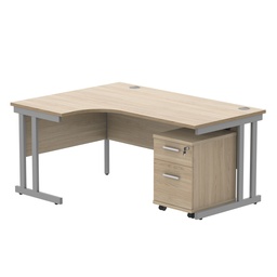 [COREBUNDU1612LOKSV2] Double Upright Left Hand Radial Desk + 2 Drawer Mobile Under Desk Pedestal (FSC) | 1600X1200 | Canadian Oak/Silver