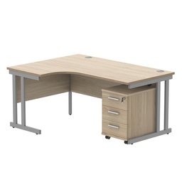 [COREBUNDU1612LOKSV3] Double Upright Left Hand Radial Desk + 3 Drawer Mobile Under Desk Pedestal (FSC) | 1600X1200 | Canadian Oak/Silver