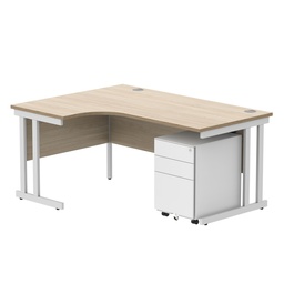 [COREBUNDU1612LOKWH+USMP3WH] Double Upright Left Hand Radial Desk + Under Desk Steel Pedestal 3 Drawers (FSC) | 1600X1200 | Canadian Oak/White
