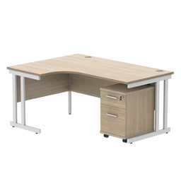 [COREBUNDU1612LOKWH2] Double Upright Left Hand Radial Desk + 2 Drawer Mobile Under Desk Pedestal (FSC) | 1600X1200 | Canadian Oak/White