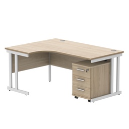 [COREBUNDU1612LOKWH3] Double Upright Left Hand Radial Desk + 3 Drawer Mobile Under Desk Pedestal (FSC) | 1600X1200 | Canadian Oak/White