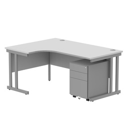 [COREBUNDU1612LWHTSV+USMP3SV] Double Upright Left Hand Radial Desk + Under Desk Steel Pedestal 3 Drawers (FSC) | 1600X1200 | Arctic White/Silver