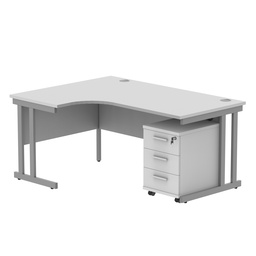 [COREBUNDU1612LWHTSV3] Double Upright Left Hand Radial Desk + 3 Drawer Mobile Under Desk Pedestal (FSC) | 1600X1200 | Arctic White/Silver