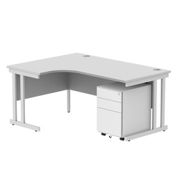 [COREBUNDU1612LWHTWH+USMP3WH] Double Upright Left Hand Radial Desk + Under Desk Steel Pedestal 3 Drawers (FSC) | 1600X1200 | Arctic White/White