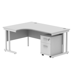 [COREBUNDU1612LWHTWH2] Double Upright Left Hand Radial Desk + 2 Drawer Mobile Under Desk Pedestal (FSC) | 1600X1200 | Arctic White/White