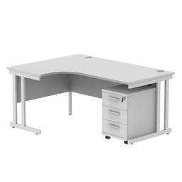 [COREBUNDU1612LWHTWH3] Double Upright Left Hand Radial Desk + 3 Drawer Mobile Under Desk Pedestal (FSC) | 1600X1200 | Arctic White/White