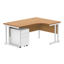 [COREBUNDU1612RBCHWH+USMP3WH] Double Upright Right Hand Radial Desk + Under Desk Steel Pedestal 3 Drawers (FSC) | 1600X1200 | Norwegian Beech/White