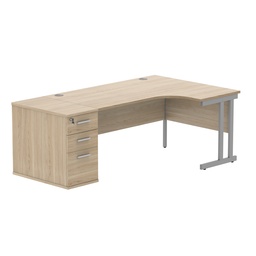 [COREBUNDU1612RDHOKSV] Double Upright Right Hand Radial Desk + Desk High Pedestal (FSC) | 800mm Deep Pedestal | 1600X1200 | Canadian Oak/Silver