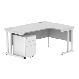 [COREBUNDU1612RWHTWH+USMP3WH] Double Upright Right Hand Radial Desk + Under Desk Steel Pedestal 3 Drawers (FSC) | 1600X1200 | Arctic White/White