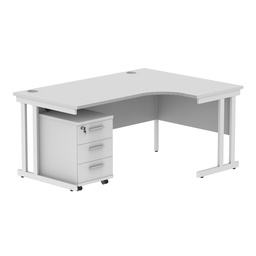 [COREBUNDU1612RWHTWH3] Double Upright Right Hand Radial Desk + 3 Drawer Mobile Under Desk Pedestal (FSC) | 1600X1200 | Arctic White/White