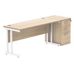 [COREBUNDU1660OKWHDH] Double Upright Rectangular Desk + Desk High Pedestal (FSC) | 1600X600 | Canadian Oak/White