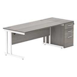 [COREBUNDU1680GOAKWHDH] Double Upright Rectangular Desk + Desk High Pedestal (FSC) | 1600X800 | Alaskan Grey Oak/White
