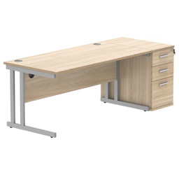 [COREBUNDU1680OKSVDH] Double Upright Rectangular Desk + Desk High Pedestal (FSC) | 1600X800 | Canadian Oak/Silver