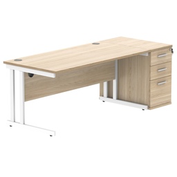 [COREBUNDU1680OKWHDH] Double Upright Rectangular Desk + Desk High Pedestal (FSC) | 1600X800 | Canadian Oak/White