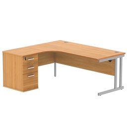 [COREBUNDU1812LBCHSV] Double Upright Left Hand Radial Desk + Desk High Pedestal (FSC) | 600mm Deep Pedestal | 1800X1200 | Norwegian Beech/Silver