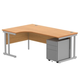 [COREBUNDU1812LBCHSV+USMP3SV] Double Upright Left Hand Radial Desk + Under Desk Steel Pedestal 3 Drawers (FSC) | 1800X1200 | Norwegian Beech/Silver