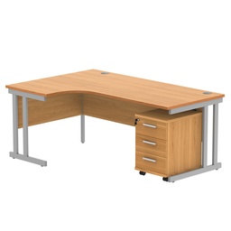 [COREBUNDU1812LBCHSV3] Double Upright Left Hand Radial Desk + 3 Drawer Mobile Under Desk Pedestal (FSC) | 1800X1200 | Norwegian Beech/Silver