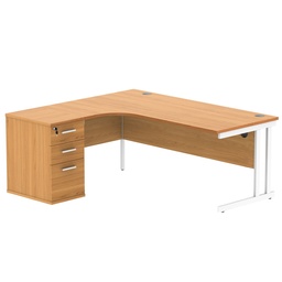 [COREBUNDU1812LBCHWH] Double Upright Left Hand Radial Desk + Desk High Pedestal (FSC) | 600mm Deep Pedestal | 1800X1200 | Norwegian Beech/White
