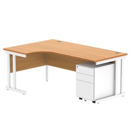 [COREBUNDU1812LBCHWH+USMP3WH] Double Upright Left Hand Radial Desk + Under Desk Steel Pedestal 3 Drawers (FSC) | 1800X1200 | Norwegian Beech/White