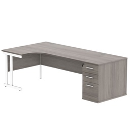 [COREBUNDU1812LDHGOAKWH] Double Upright Left Hand Radial Desk + Desk High Pedestal (FSC) | 800mm Deep Pedestal | 1800X1200 | Alaskan Grey Oak/White