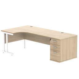 [COREBUNDU1812LDHOKWH] Double Upright Left Hand Radial Desk + Desk High Pedestal (FSC) | 800mm Deep Pedestal | 1800X1200 | Canadian Oak/White